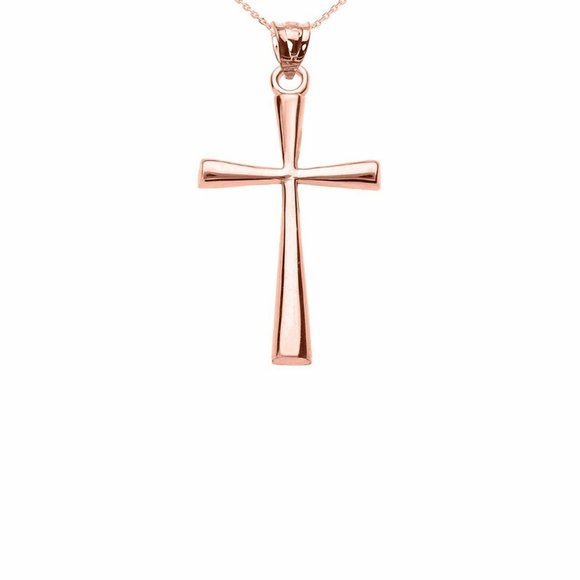 10K Solid Real Rose Gold Cross Pendant Necklace
